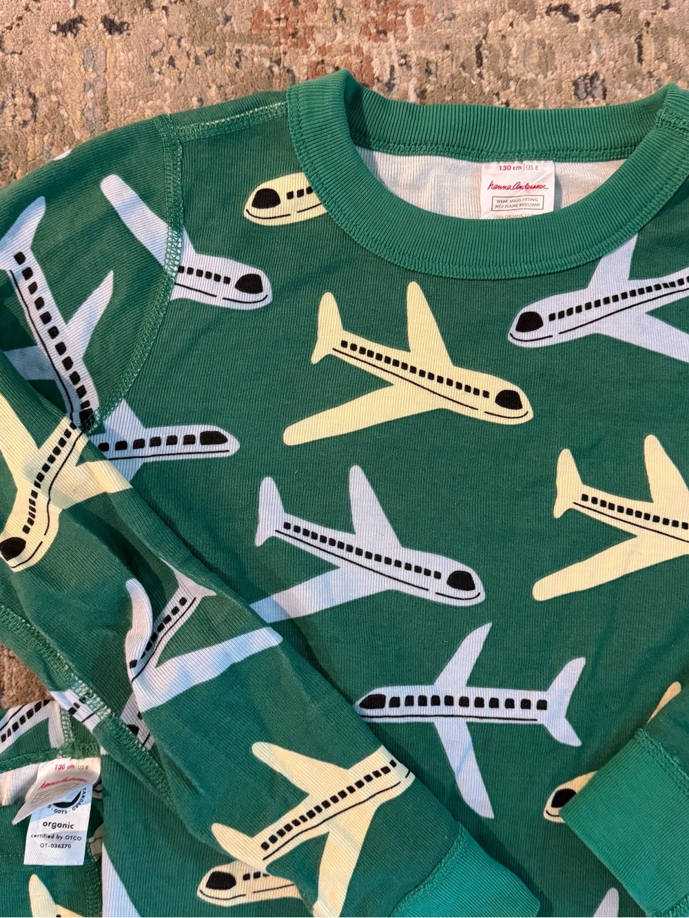 Hanna Andersson Green Airplane Print Kids Pajama Set - Picture 3 of 3